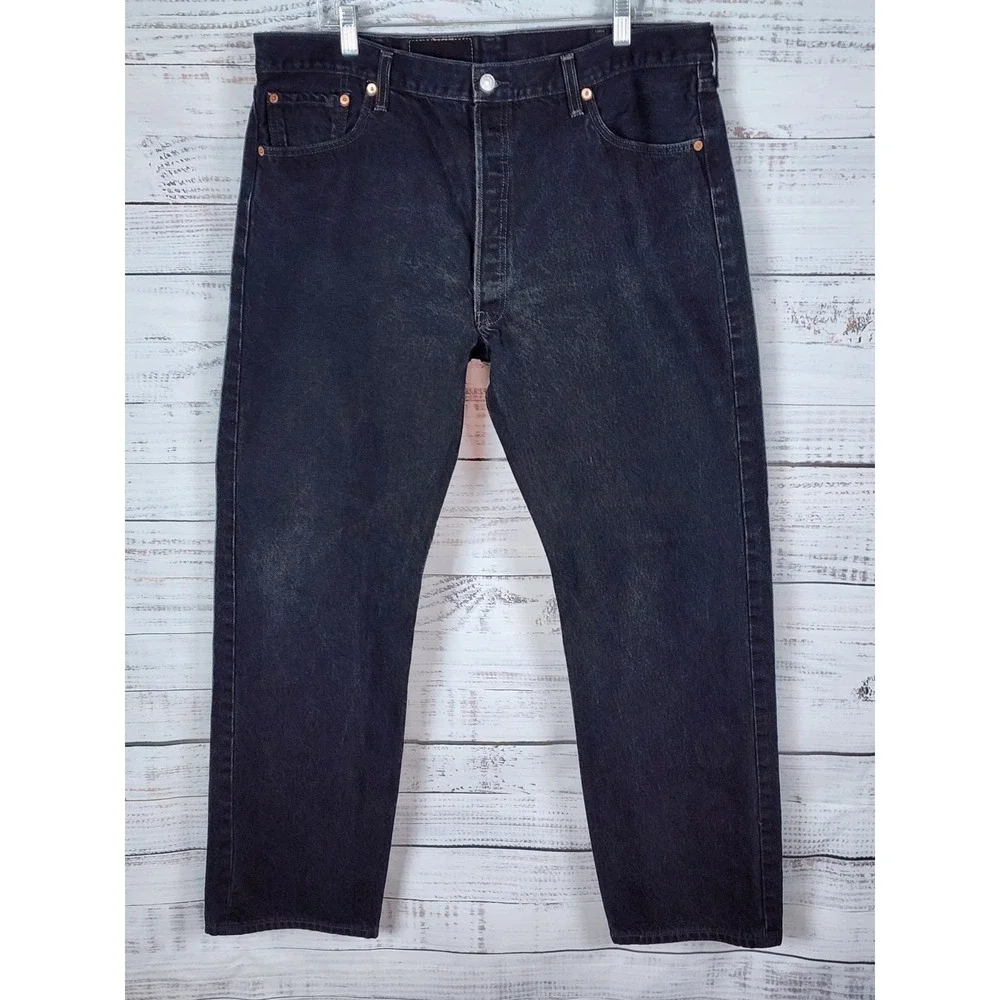 Vintage Levis 501 Jeans Mens 40x32 Original Fit Black Wash Button Fly Denim